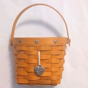 Longaberger Sweetheart Lovenotes Woven Basket Liner Pewter Charm Vtg 2001